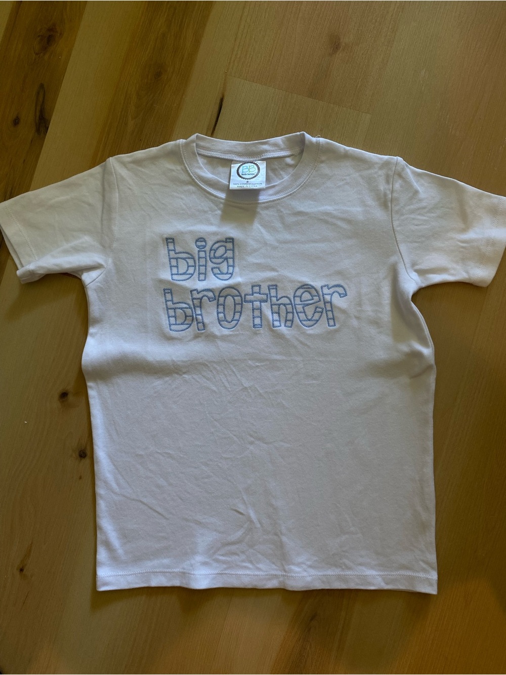 White 'Big Brother' monogrammed Short-Sleeve Tee with Blue Applique in size 8